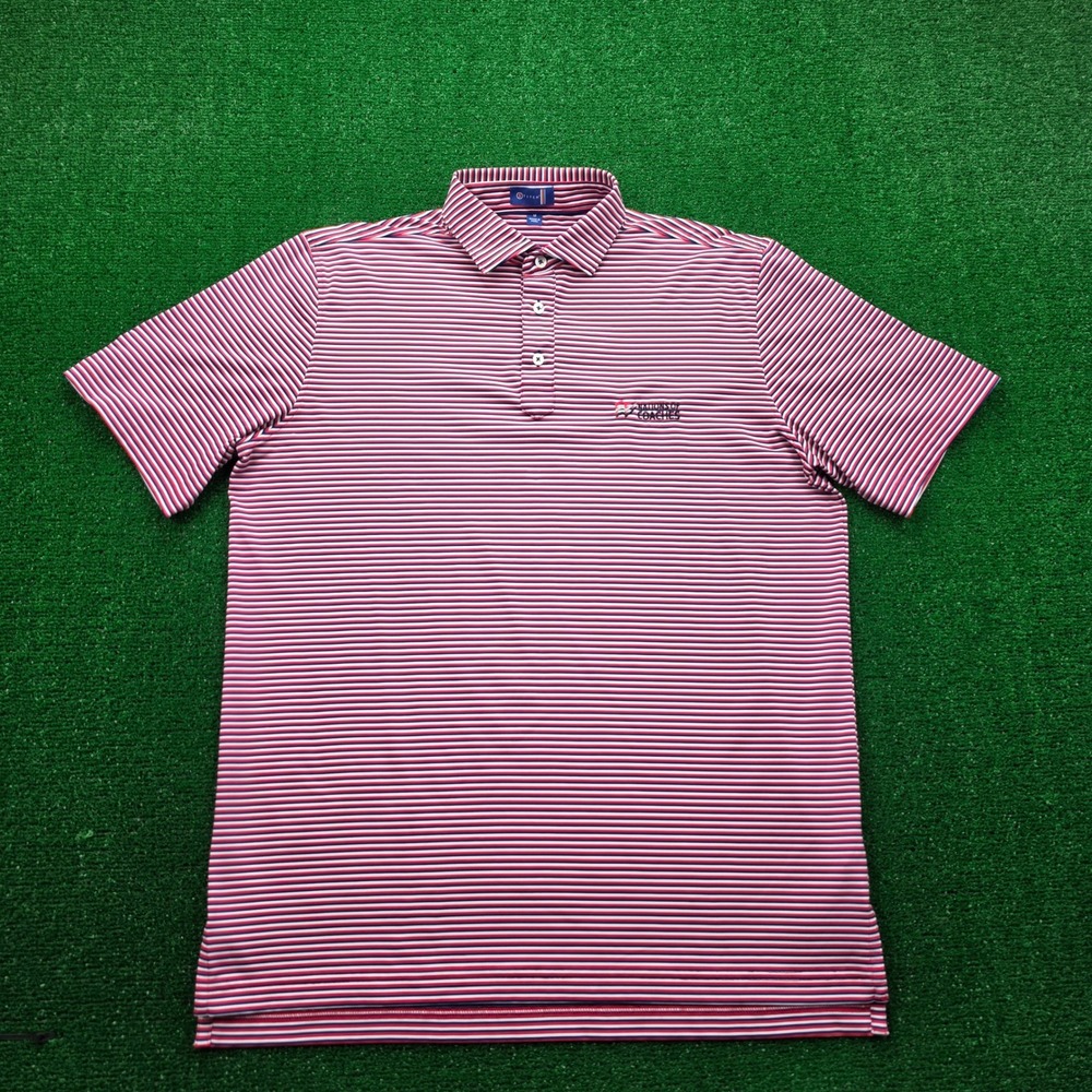 Stitch Golf Performance Polo Shirt Mens Medium Red Striped Nations of Coaches
